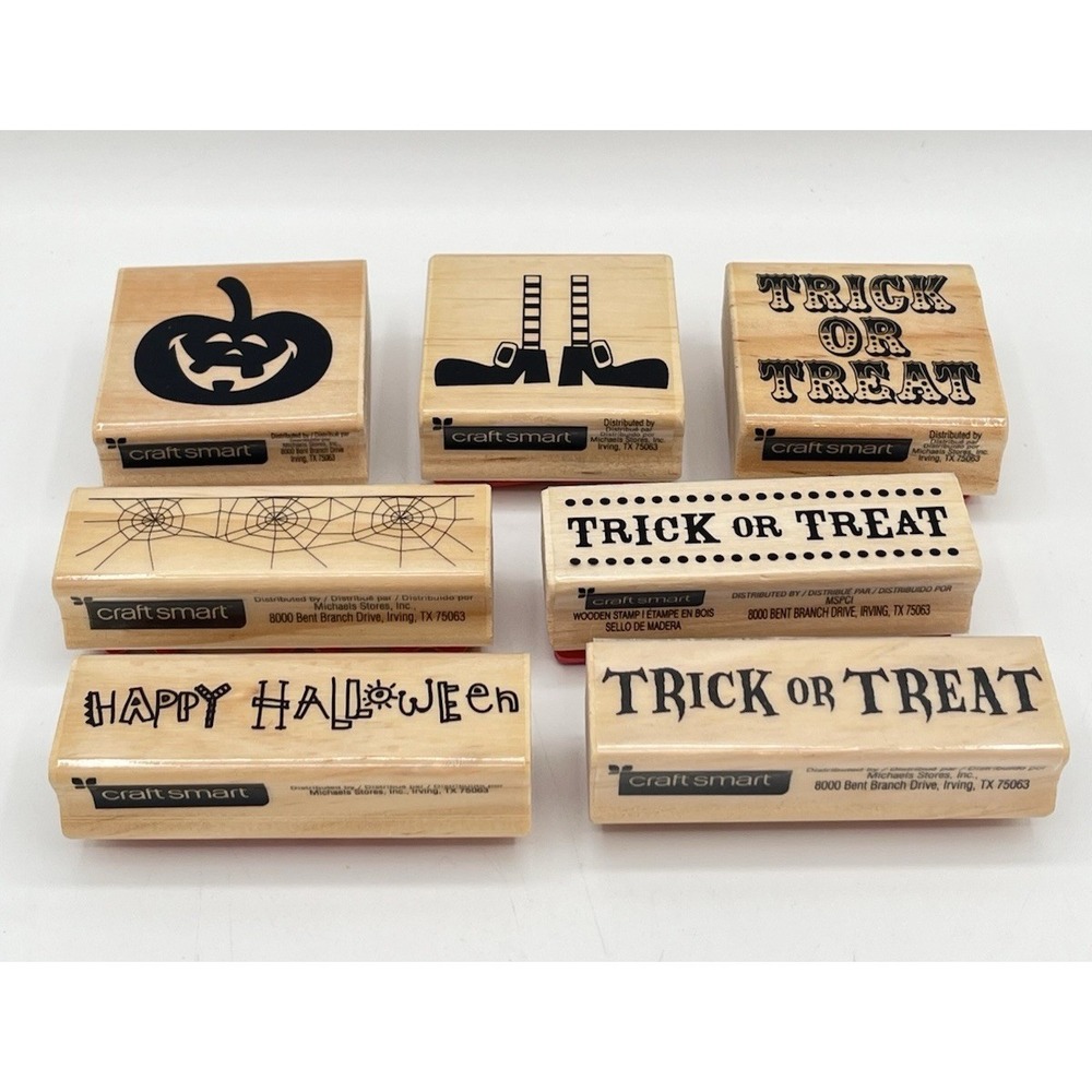NOS Craft Smart Halloween Rubber Stamps Lot 7 Trick or Treat Pumpkin Spider Web